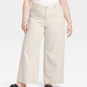 20 NEW CREAM STRIPED High-Rise Sailor Wide Leg Ankle Jeans - Universal Thread